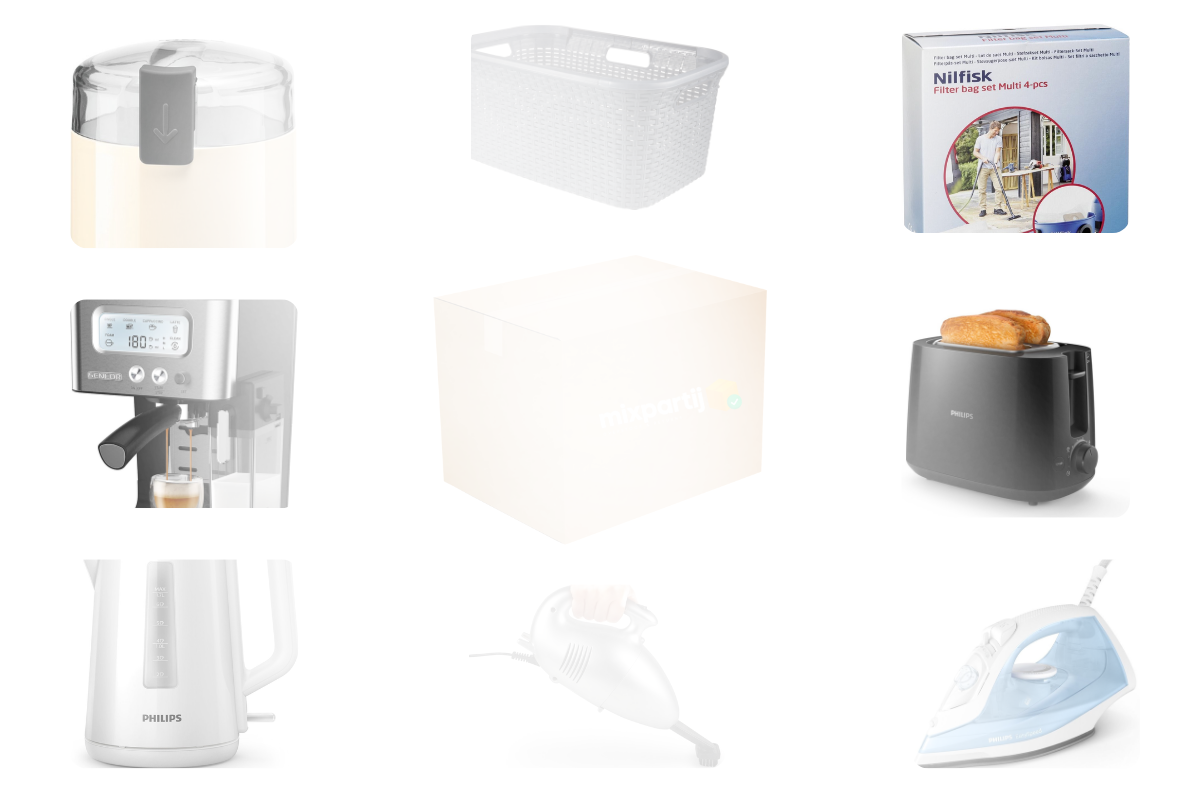 Mixpartij retailwaarde: €553,84 (Philips, Bosch, Siemens, De'Longhi) 16 producten